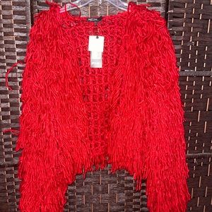 Red Crop Shaggy Cardigan